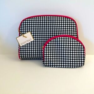 NWT Ellen Tracy 2-Piece Domed Gingham Cosmetic Makeup Bag Set